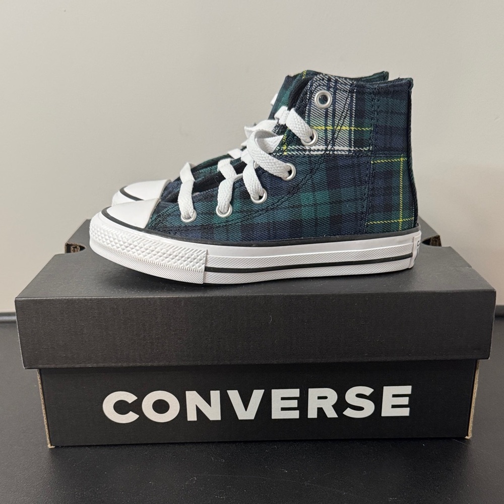 Converse High-Top Sneakers Navy Green Plaid Toddler Youth Size 11 New NIB